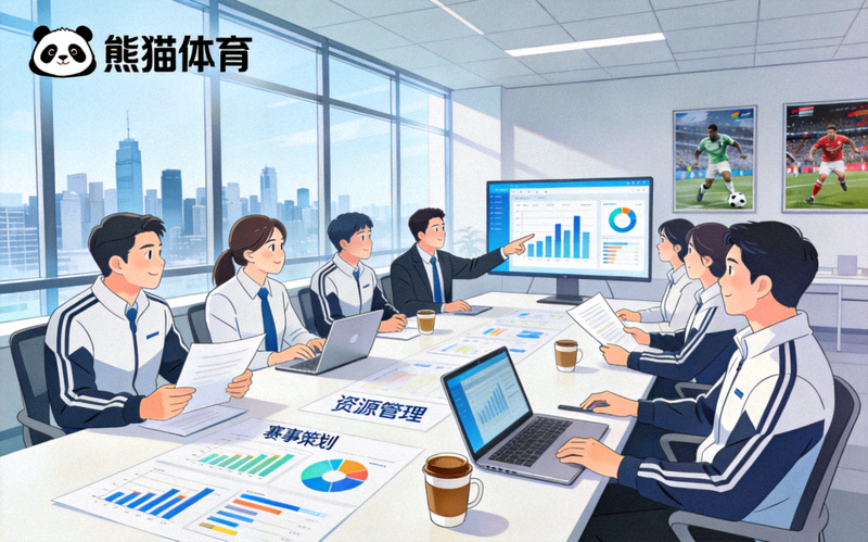 熊猫体育团队在现代化办公室中讨论赛事策划与资源管理的场景